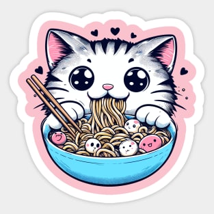 Noodles eated by Kawaii Cat Sticker